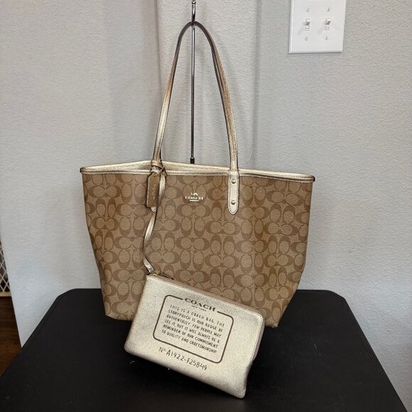 Coach Tan and Gold Signature Shoulder Bag - Picture 1 of 15